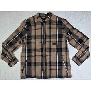Vans Classic Fit Black And Tan Plaid Flannel Full Zip Shacket Jacket